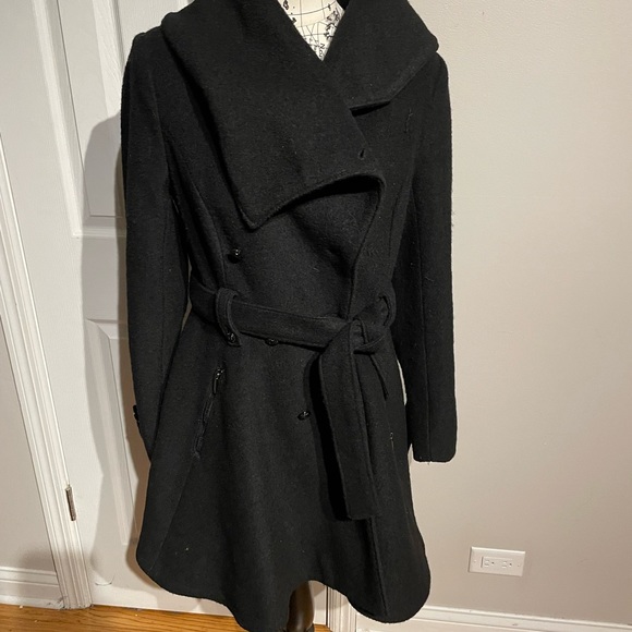 ✈️Laundry By Shelli Segal Wool Asymmetric  cowl Turtle belt Flare Peacoat - Picture 3 of 7